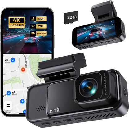 COOLCRAZY 4K Ultra HD Dashcam with GPS and Night Vision, showing its advanced recording capabilities and compact design.