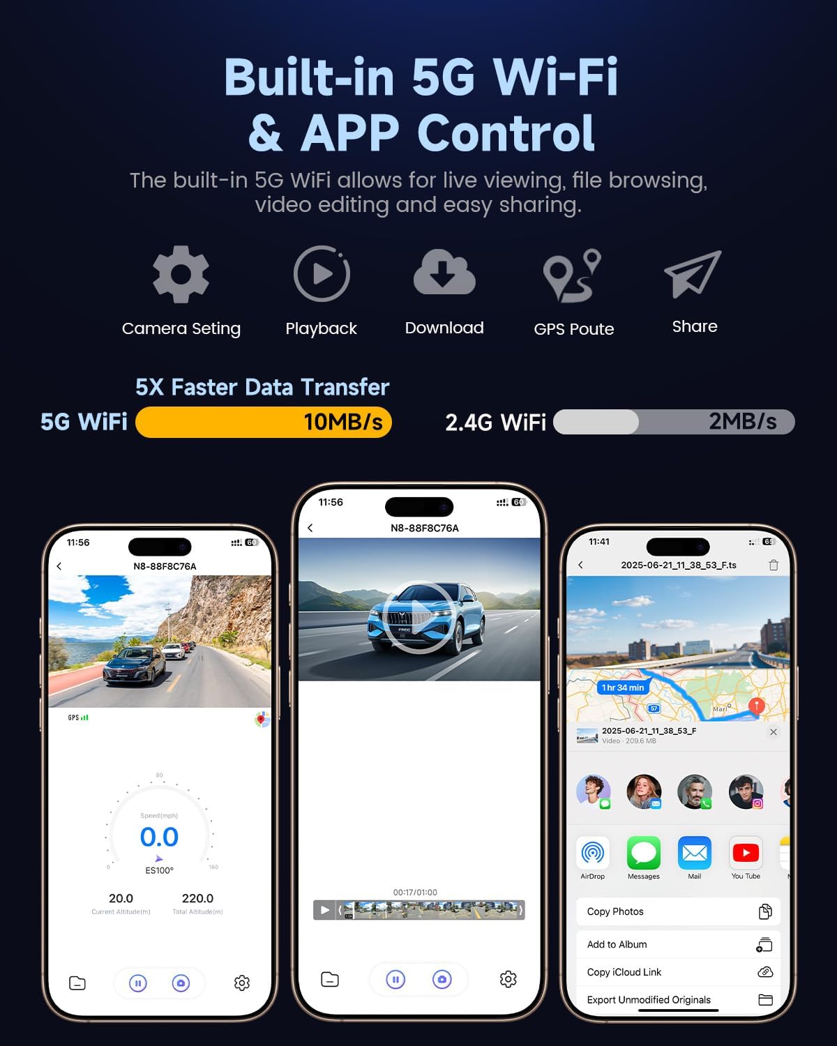 COOLCRAZY Dash Cam with built-in gravity sensor, highlighting automatic collision detection and video lock for secure footage preservation.