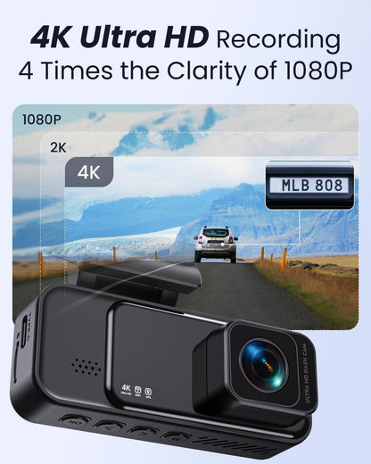 4K Ultra HD COOLCRAZY Dashcam showcasing four times the clarity of 1080P for crisp video details.