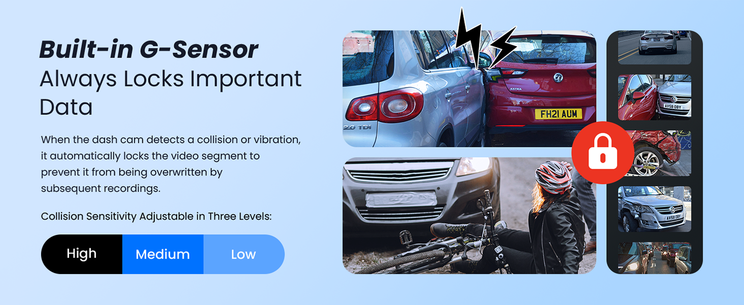 COOLCRAZY Built-in G-Sensor Dash Cam - Locks crucial footage during collisions or impacts for secure evidence.