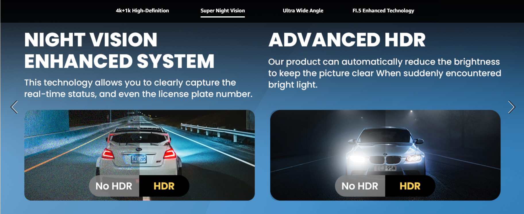 COOLCRAZY Dash Cam with advanced night vision system and HDR technology, ensuring clear visuals in low-light and bright conditions.